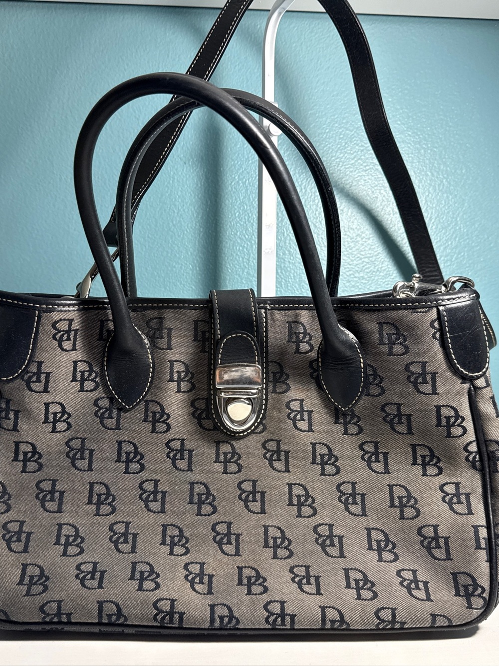 Dooney & Bourke Vintage Y2K Signature Monogram Canvas Satchel Tote Bag